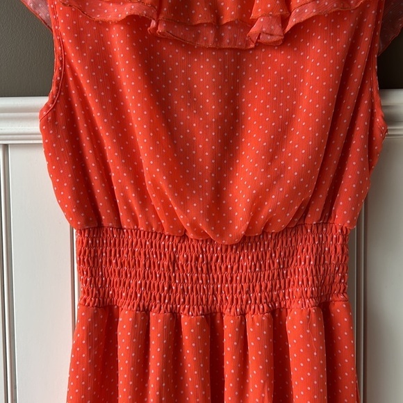 UK2LA Coral Orange Polka Dot Flutter V Neckline Size Small - Picture 7 of 8